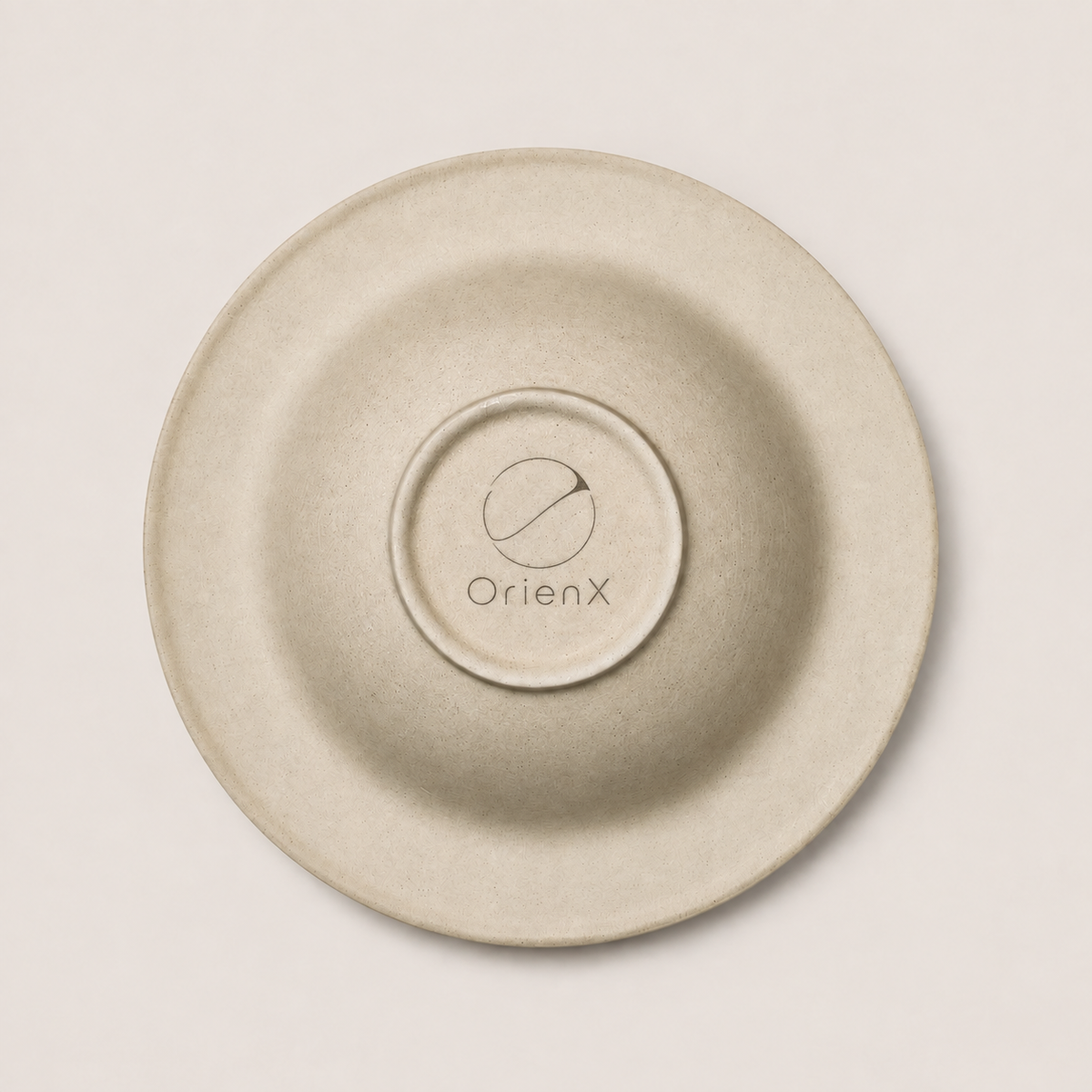OrienX Assiette gourmet — Brume — dessous avec signature gravée au laser