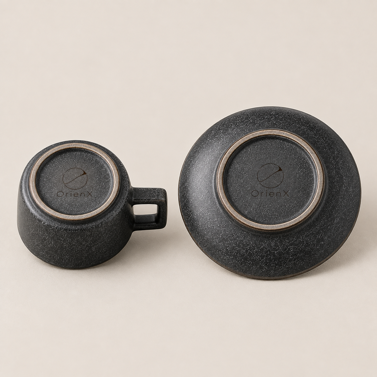 OrienX Tasse & soucoupe — Silex — dessous avec signature gravée au laser
